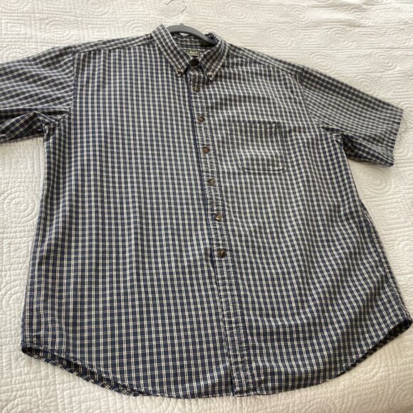 L.L. Bean Mens XL-Reg Blue & White Plaid Button-Down Shirt 100% Cotton - Picture 8 of 11